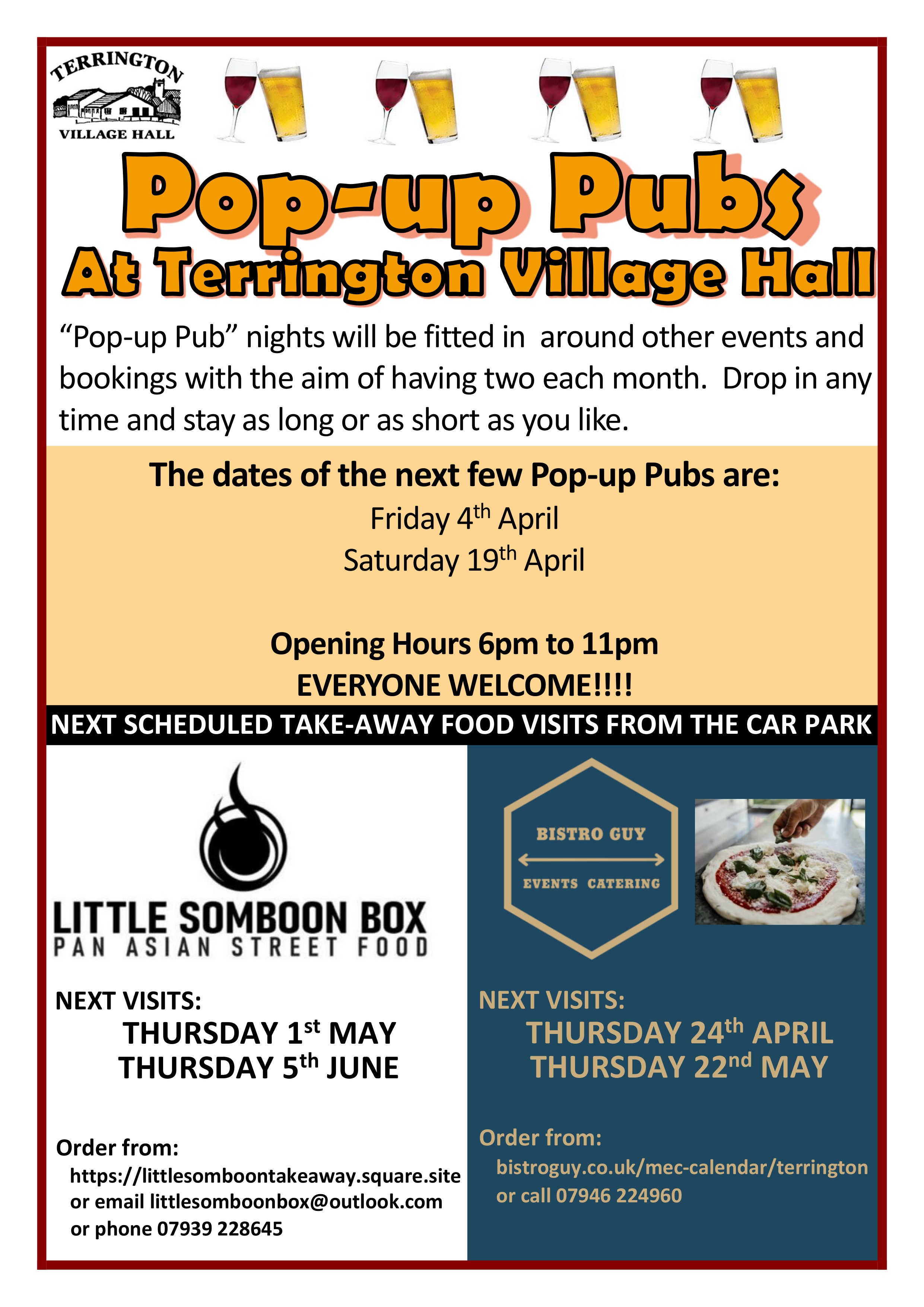 Pop Up Pub, 4<sup>th</sup> & 19<sup>th</sup> Apr